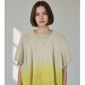 L Madewell Dip-Dye Raglan Sweater Tee Knit Top yellow short raglan sleeves